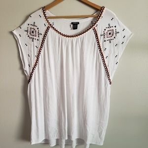 Aztec embroidered white blouse